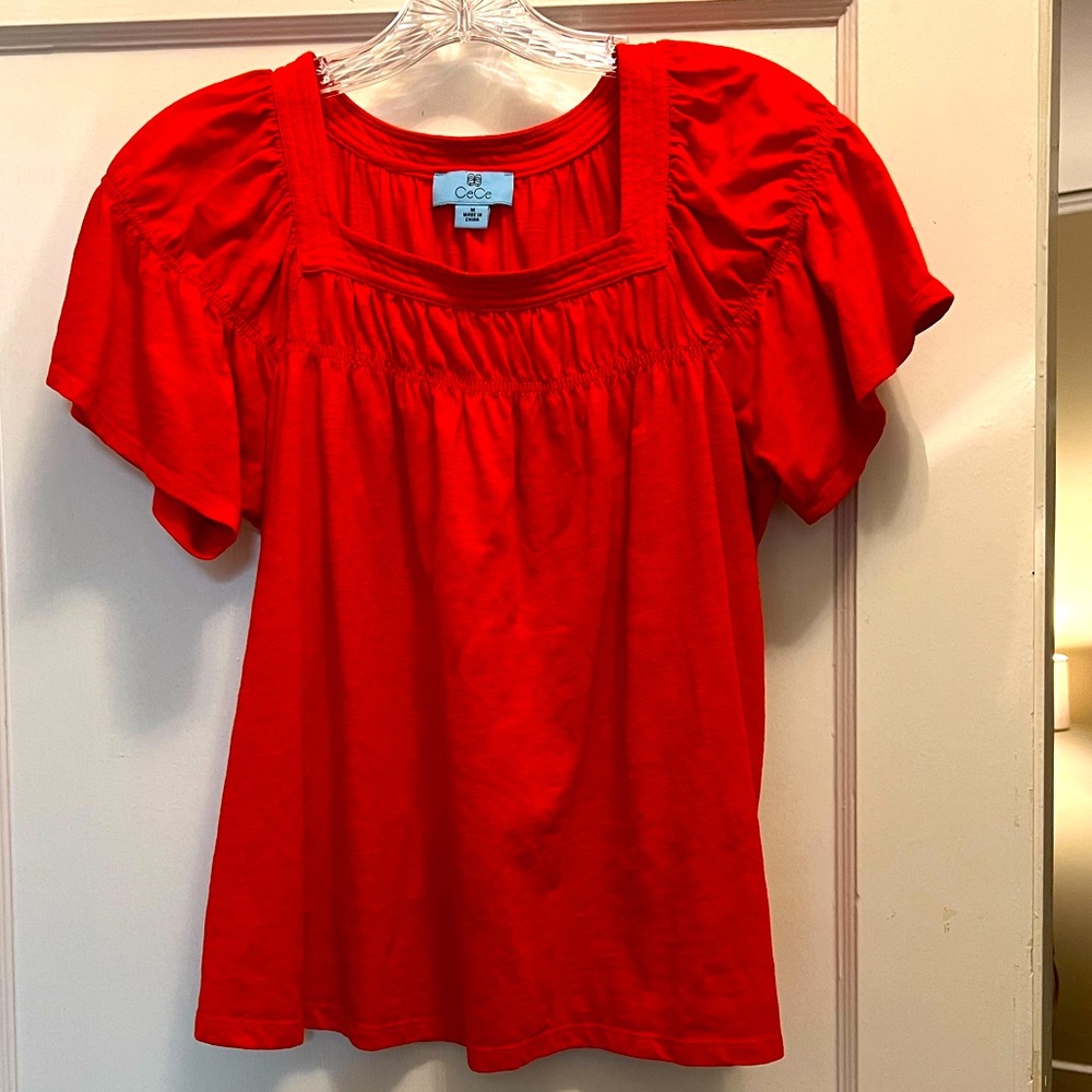 Orange Women’s Square Neck Flutter Sleeve Top